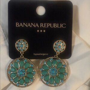 Banana Republic Teal and Gold Floral Earrings